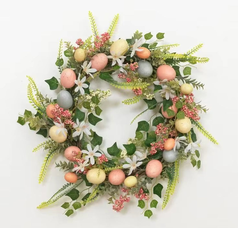 45Cm Colorful Easter Eggs Decor Wreaths for Front Door Pastel Easter Egg Mini Spring Easter Wreath Easter Window Decor Wreath
