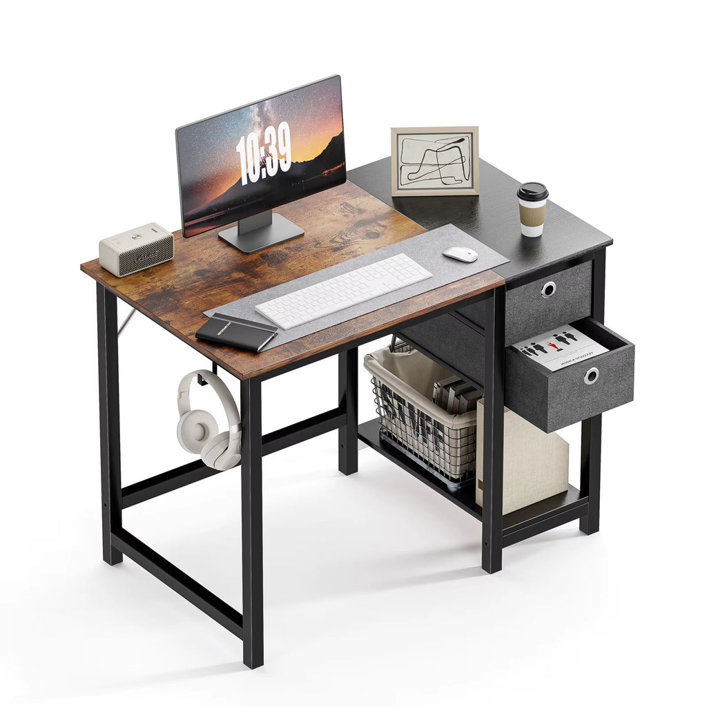 Computer Desk with Drawers 55 Inch Home Office Desk Writing Desk Work Desk PC Table Study Desk with 2-Tier Drawers