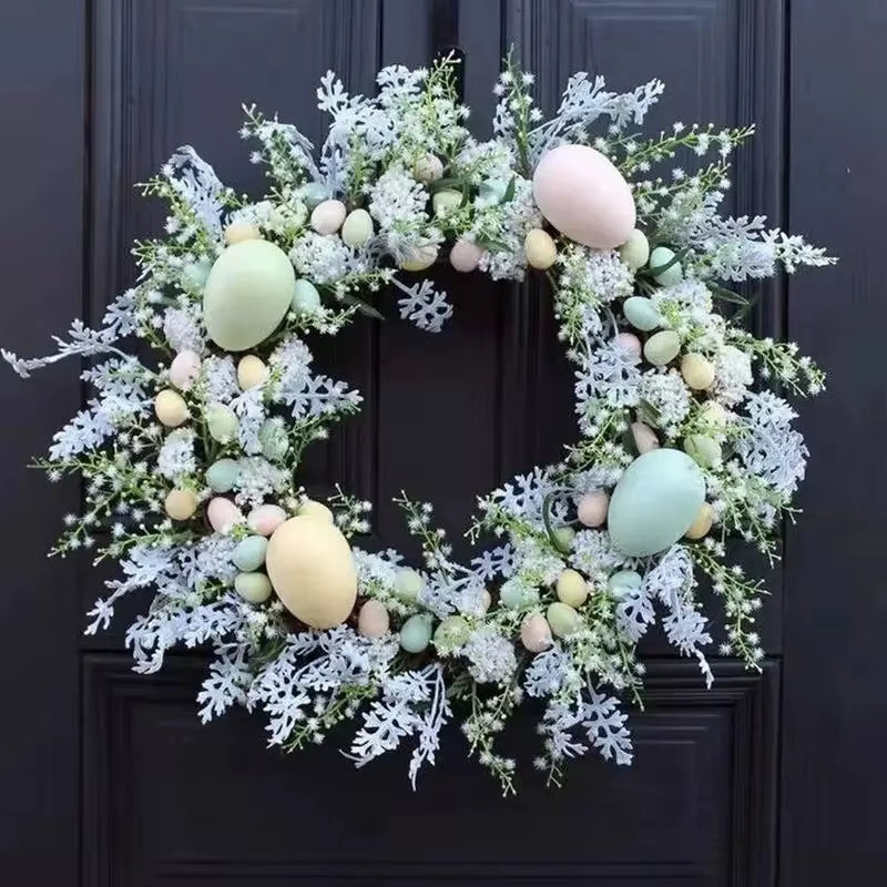 45Cm Colorful Easter Eggs Decor Wreaths for Front Door Pastel Easter Egg Mini Spring Easter Wreath Easter Window Decor Wreath