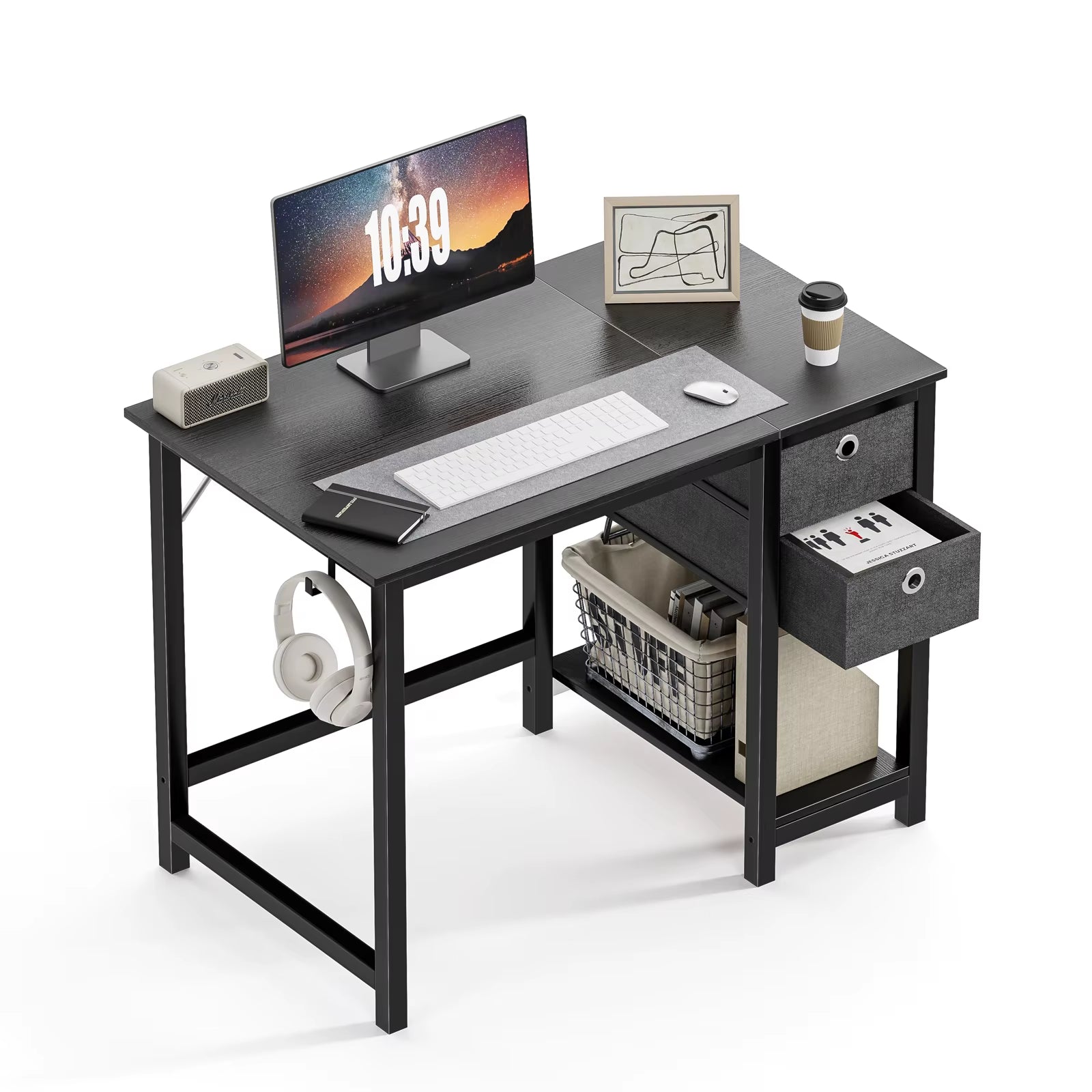 Computer Desk with Drawers 55 Inch Home Office Desk Writing Desk Work Desk PC Table Study Desk with 2-Tier Drawers