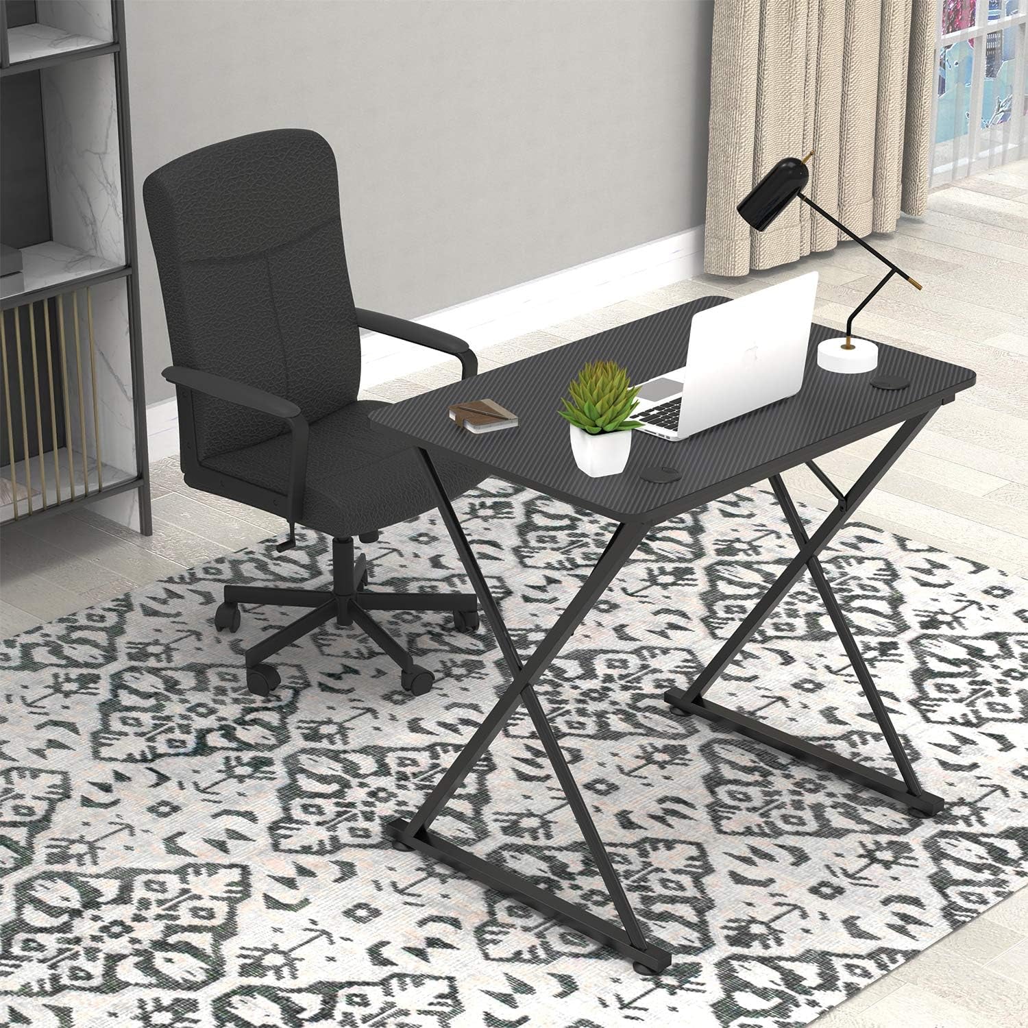 31'' Gaming Desk, X-Shape Computer Desk with Free Mouse Pad, Cup Holder& Headphone Hook & Controller Stand, Gamer Workstation for Home Office, Black