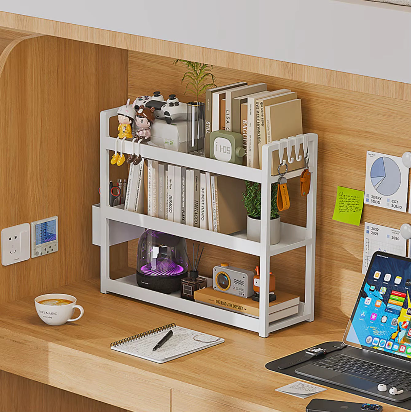 3-Tier Multifunctional Storage Shelf，Space-Saving Desktop Shelf，Desk Shelf，Organizer，Non-Slip Design and Easy to Assemble