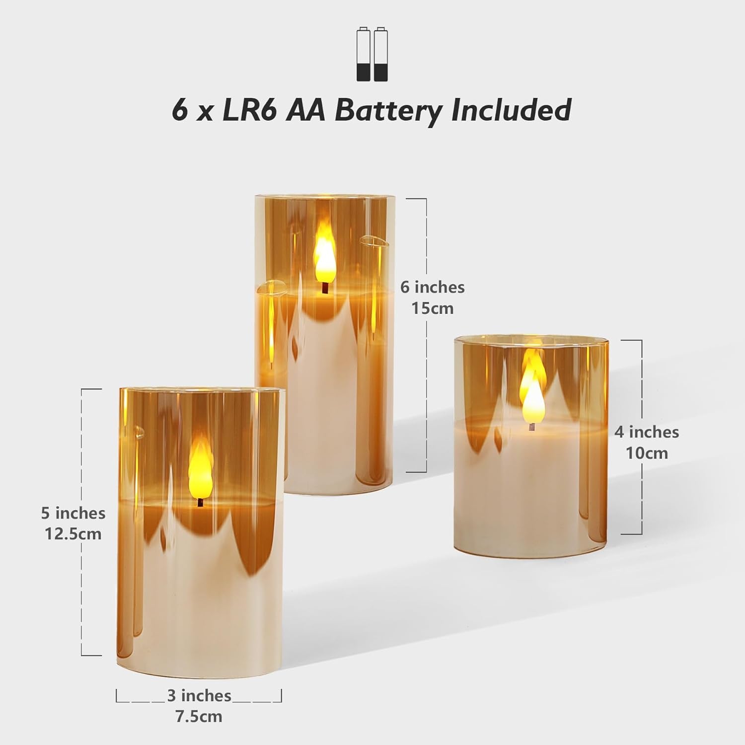 Gold Glass Battery Operated Candles with Remote, Flameless LED Candle Gift Set, Warm White Light - Include 6 Batteries