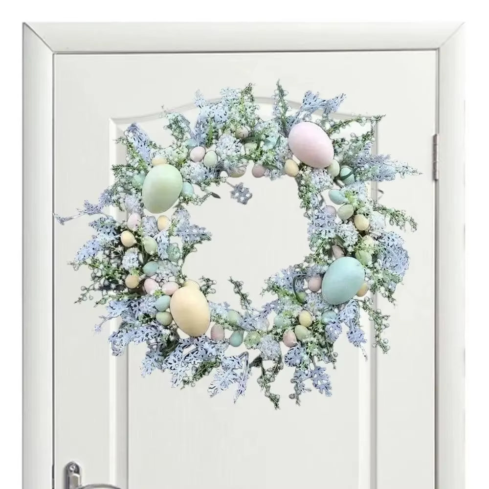 45Cm Colorful Easter Eggs Decor Wreaths for Front Door Pastel Easter Egg Mini Spring Easter Wreath Easter Window Decor Wreath