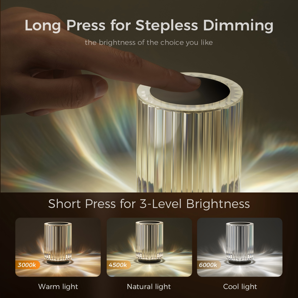 Mini Customized LED Night Light USB Rechargeable Desk Crystal Lights 3 Colors Touch Control Crystal Table Lamps for Bedside