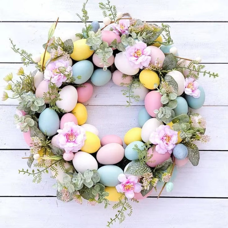 45Cm Colorful Easter Eggs Decor Wreaths for Front Door Pastel Easter Egg Mini Spring Easter Wreath Easter Window Decor Wreath