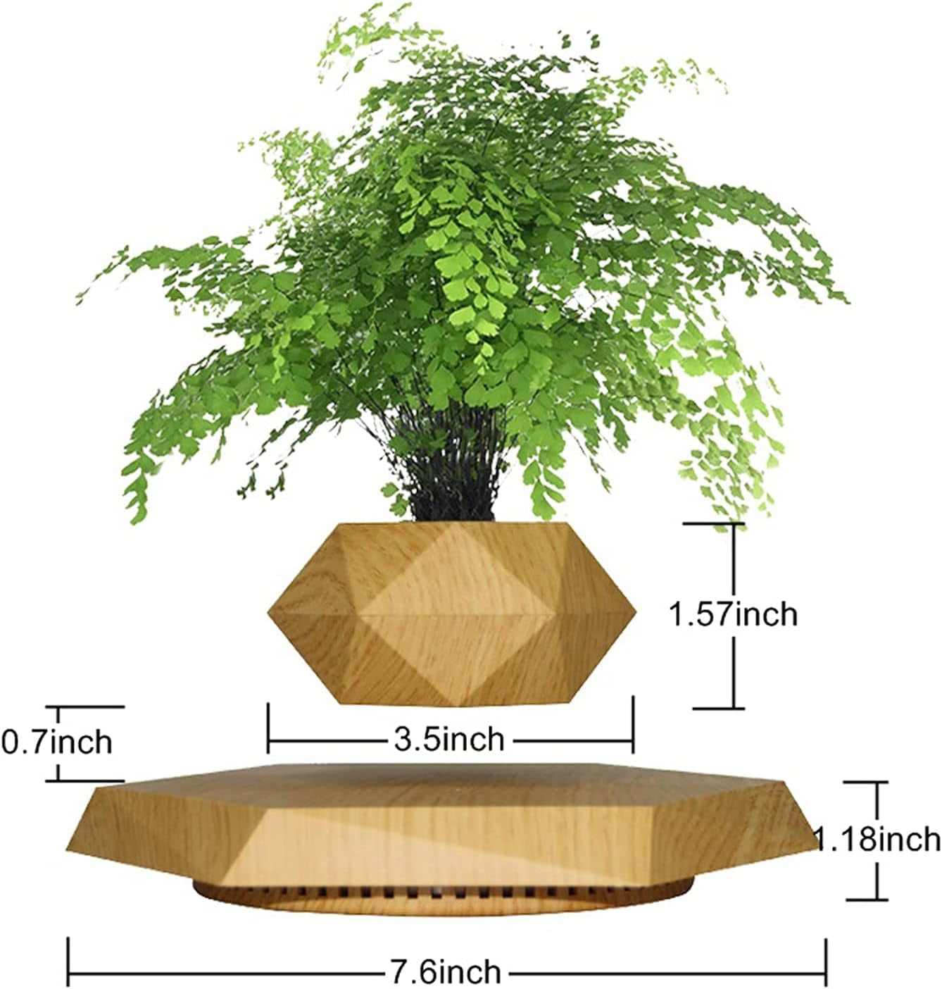 Levitation Air Bonsai Pot, Magnetic Levitating Mini Rotating Flower Pot Planter Suspension Floating Succulents Sky-Garden Plant Potted for Home Living Room Office Desk Decoration (Wood Color)