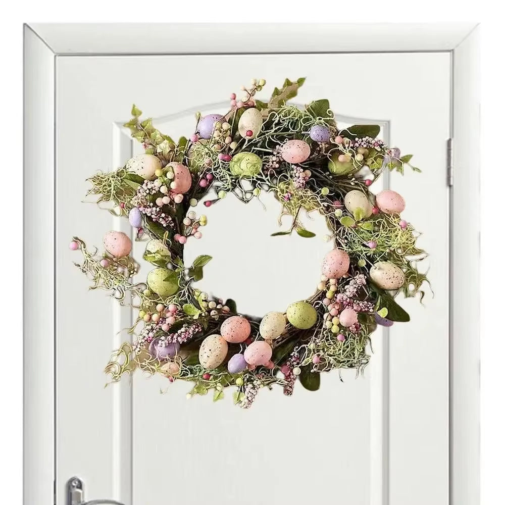 45Cm Colorful Easter Eggs Decor Wreaths for Front Door Pastel Easter Egg Mini Spring Easter Wreath Easter Window Decor Wreath