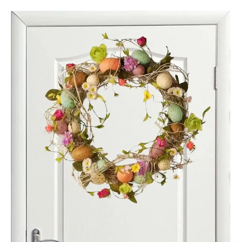 45Cm Colorful Easter Eggs Decor Wreaths for Front Door Pastel Easter Egg Mini Spring Easter Wreath Easter Window Decor Wreath