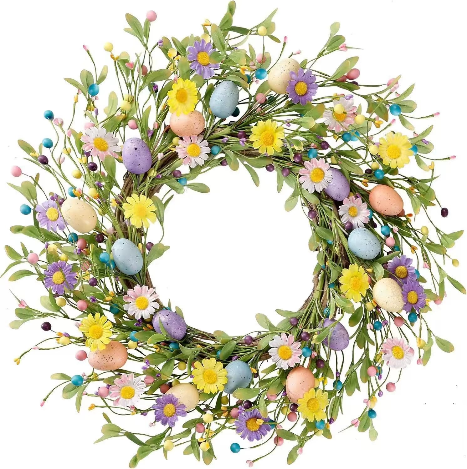 45Cm Colorful Easter Eggs Decor Wreaths for Front Door Pastel Easter Egg Mini Spring Easter Wreath Easter Window Decor Wreath