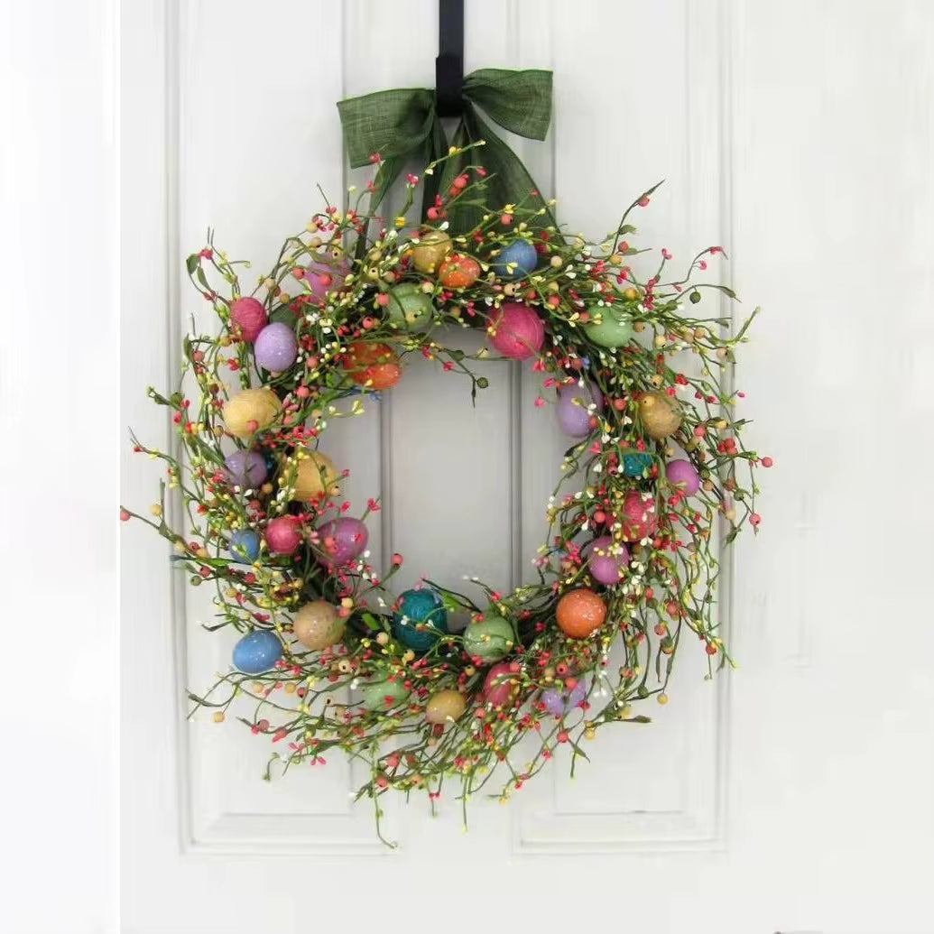 45Cm Colorful Easter Eggs Decor Wreaths for Front Door Pastel Easter Egg Mini Spring Easter Wreath Easter Window Decor Wreath