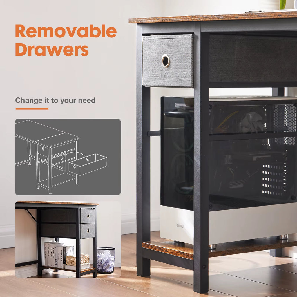 Computer Desk with Drawers 55 Inch Home Office Desk Writing Desk Work Desk PC Table Study Desk with 2-Tier Drawers