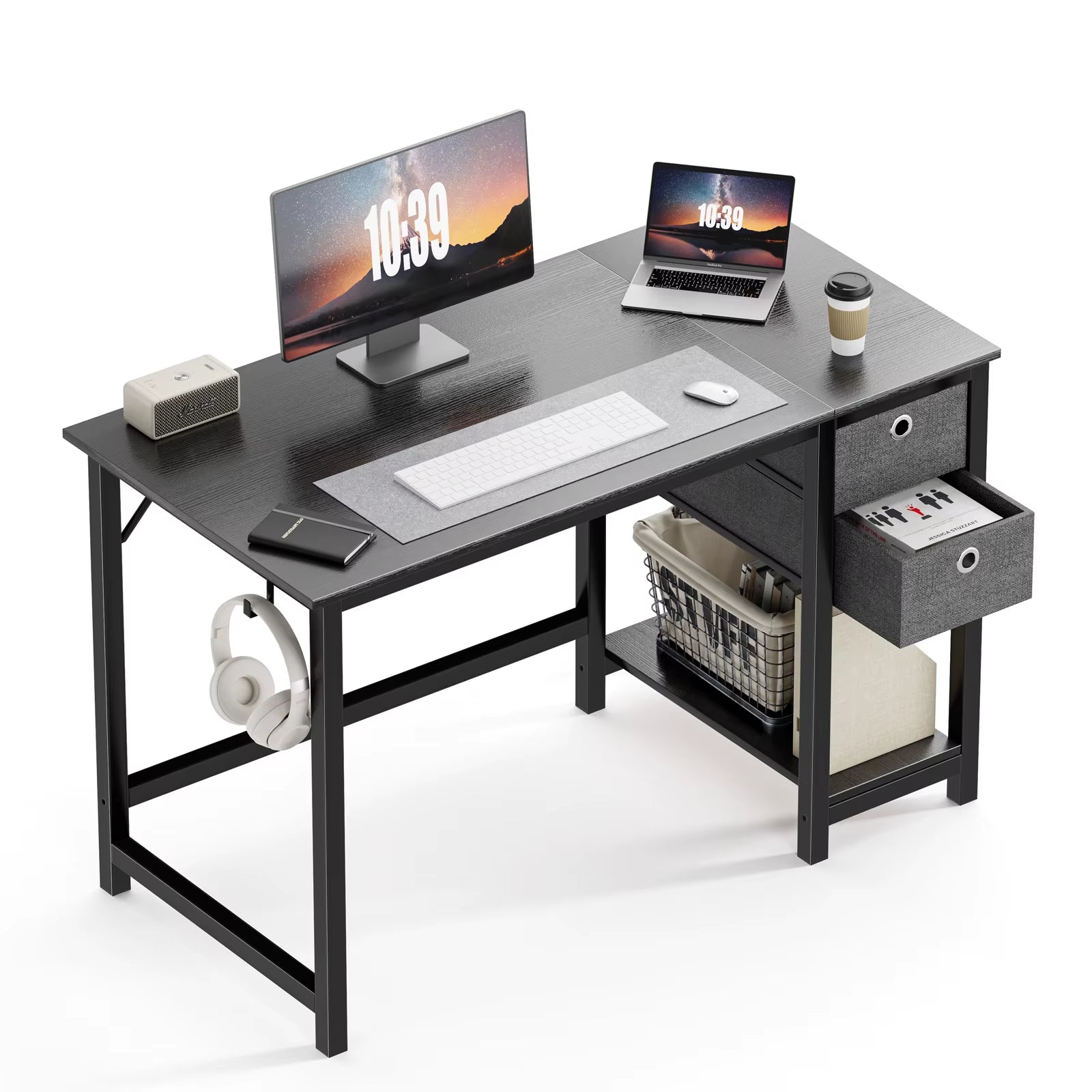 Computer Desk with Drawers 55 Inch Home Office Desk Writing Desk Work Desk PC Table Study Desk with 2-Tier Drawers